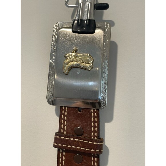 Vintage Bona Allen Brown Leather Belt With Gold And Silver Tone Western‎ Buckle - Picture 7 of 8